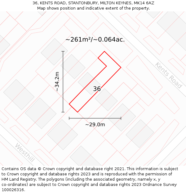 36, KENTS ROAD, STANTONBURY, MILTON KEYNES, MK14 6AZ: Plot and title map