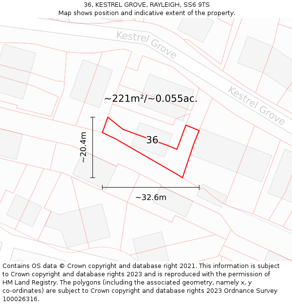 36, KESTREL GROVE, RAYLEIGH, SS6 9TS: Plot and title map