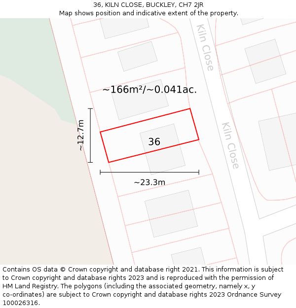 36, KILN CLOSE, BUCKLEY, CH7 2JR: Plot and title map