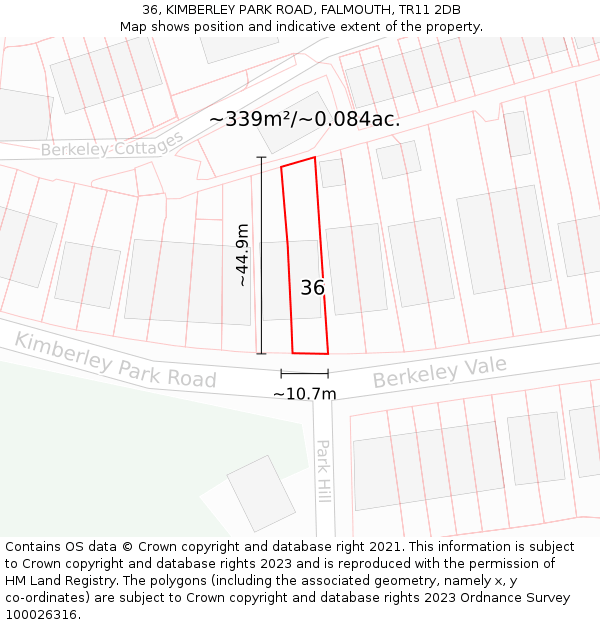 36, KIMBERLEY PARK ROAD, FALMOUTH, TR11 2DB: Plot and title map