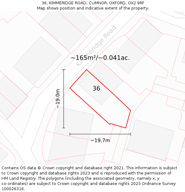 36, KIMMERIDGE ROAD, CUMNOR, OXFORD, OX2 9RF: Plot and title map