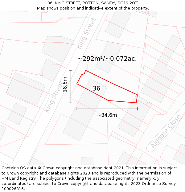 36, KING STREET, POTTON, SANDY, SG19 2QZ: Plot and title map