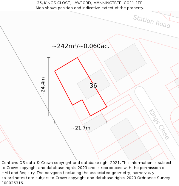 36, KINGS CLOSE, LAWFORD, MANNINGTREE, CO11 1EP: Plot and title map