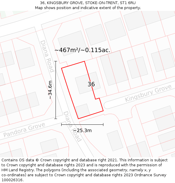 36, KINGSBURY GROVE, STOKE-ON-TRENT, ST1 6RU: Plot and title map
