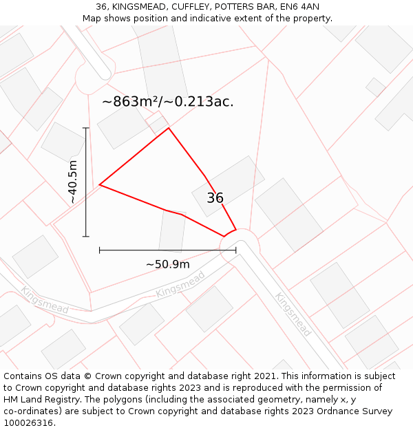 36, KINGSMEAD, CUFFLEY, POTTERS BAR, EN6 4AN: Plot and title map