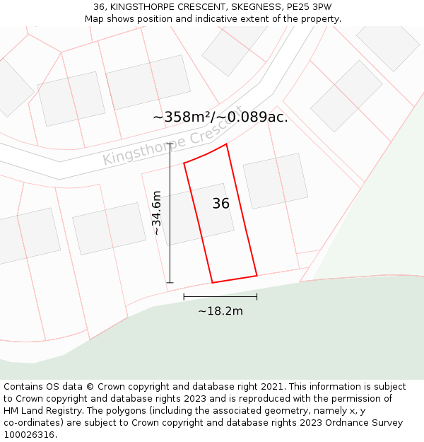 36, KINGSTHORPE CRESCENT, SKEGNESS, PE25 3PW: Plot and title map