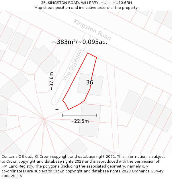36, KINGSTON ROAD, WILLERBY, HULL, HU10 6BH: Plot and title map