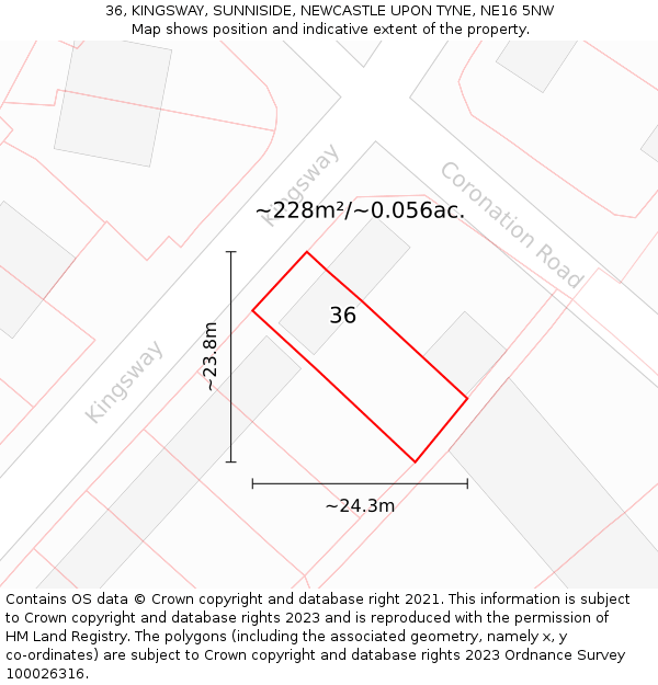 36, KINGSWAY, SUNNISIDE, NEWCASTLE UPON TYNE, NE16 5NW: Plot and title map