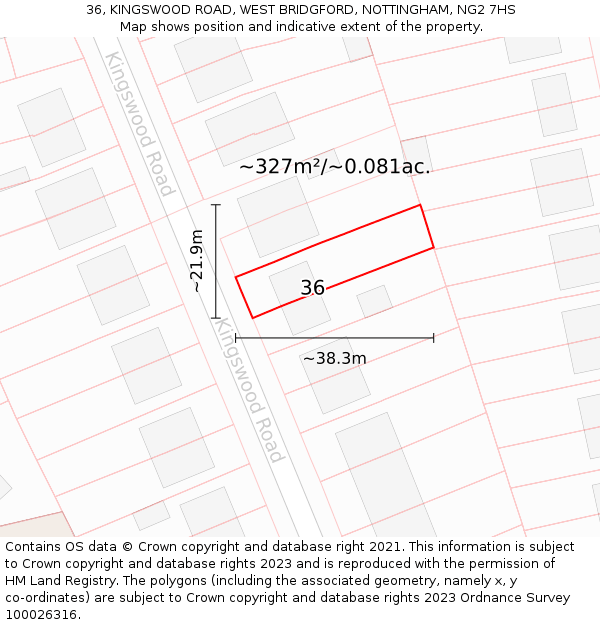 36, KINGSWOOD ROAD, WEST BRIDGFORD, NOTTINGHAM, NG2 7HS: Plot and title map