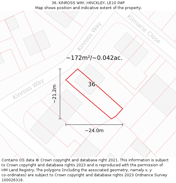 36, KINROSS WAY, HINCKLEY, LE10 0WF: Plot and title map