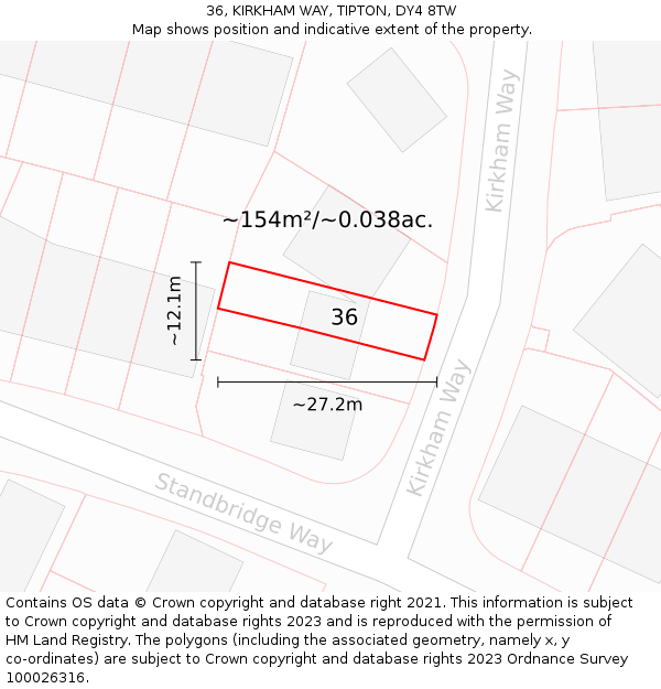 36, KIRKHAM WAY, TIPTON, DY4 8TW: Plot and title map