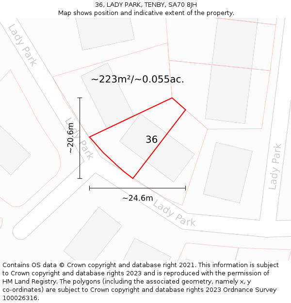 36, LADY PARK, TENBY, SA70 8JH: Plot and title map