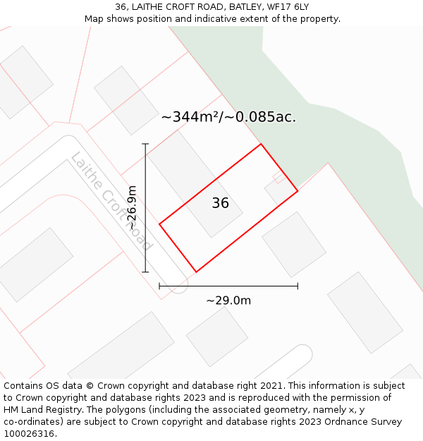 36, LAITHE CROFT ROAD, BATLEY, WF17 6LY: Plot and title map