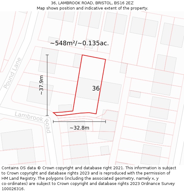 36, LAMBROOK ROAD, BRISTOL, BS16 2EZ: Plot and title map