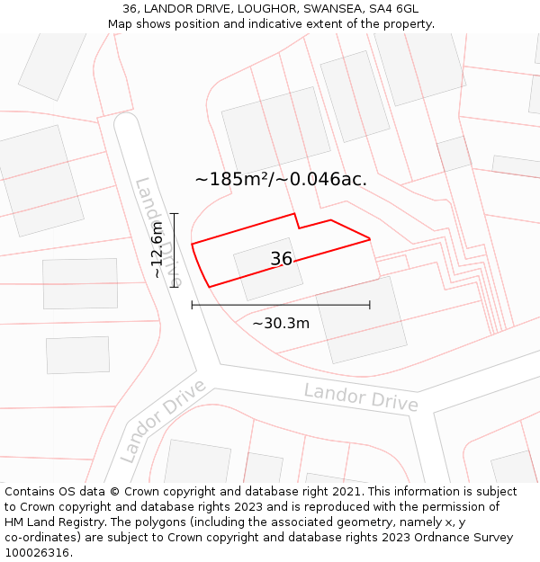 36, LANDOR DRIVE, LOUGHOR, SWANSEA, SA4 6GL: Plot and title map