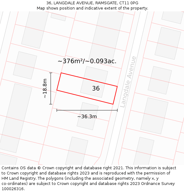 36, LANGDALE AVENUE, RAMSGATE, CT11 0PG: Plot and title map