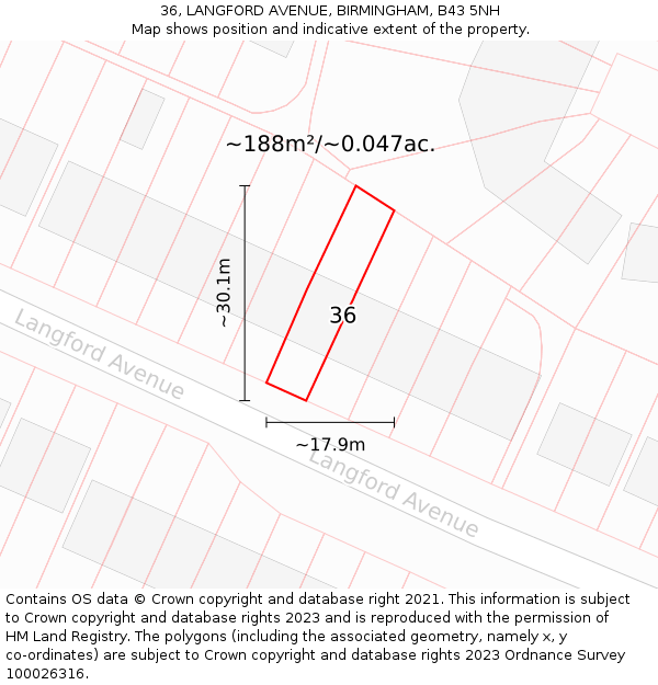 36, LANGFORD AVENUE, BIRMINGHAM, B43 5NH: Plot and title map