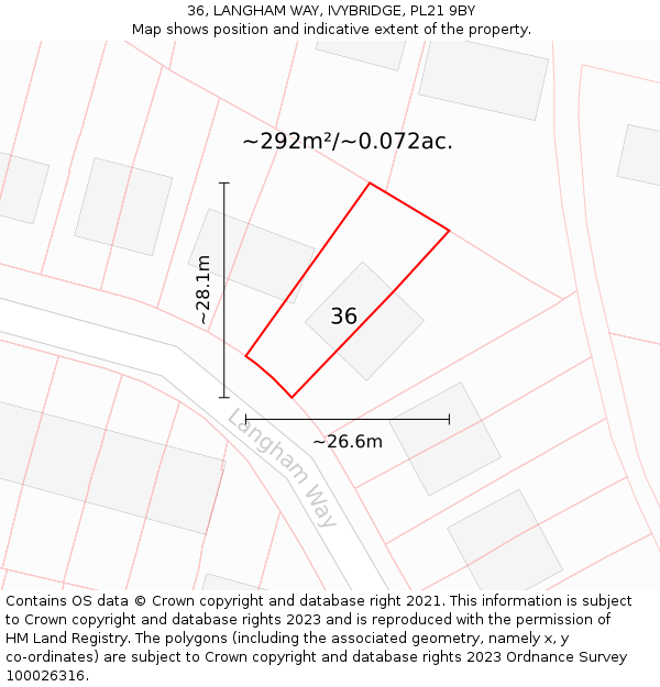 36, LANGHAM WAY, IVYBRIDGE, PL21 9BY: Plot and title map