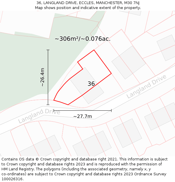 36, LANGLAND DRIVE, ECCLES, MANCHESTER, M30 7NJ: Plot and title map