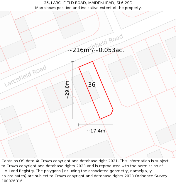 36, LARCHFIELD ROAD, MAIDENHEAD, SL6 2SD: Plot and title map