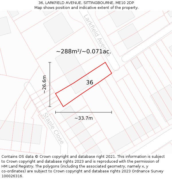 36, LARKFIELD AVENUE, SITTINGBOURNE, ME10 2DP: Plot and title map