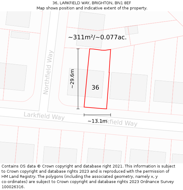 36, LARKFIELD WAY, BRIGHTON, BN1 8EF: Plot and title map