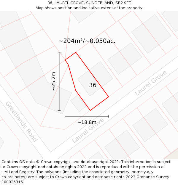 36, LAUREL GROVE, SUNDERLAND, SR2 9EE: Plot and title map