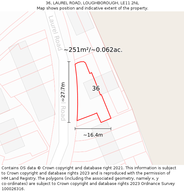 36, LAUREL ROAD, LOUGHBOROUGH, LE11 2NL: Plot and title map
