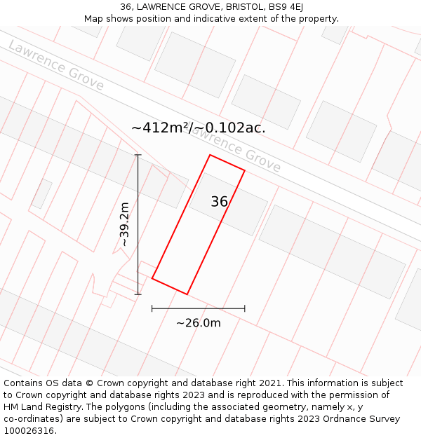 36, LAWRENCE GROVE, BRISTOL, BS9 4EJ: Plot and title map