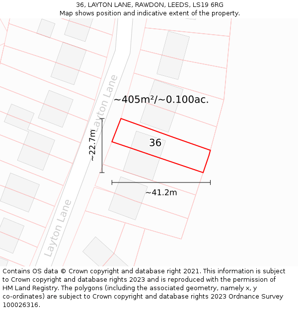 36, LAYTON LANE, RAWDON, LEEDS, LS19 6RG: Plot and title map