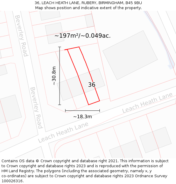 36, LEACH HEATH LANE, RUBERY, BIRMINGHAM, B45 9BU: Plot and title map