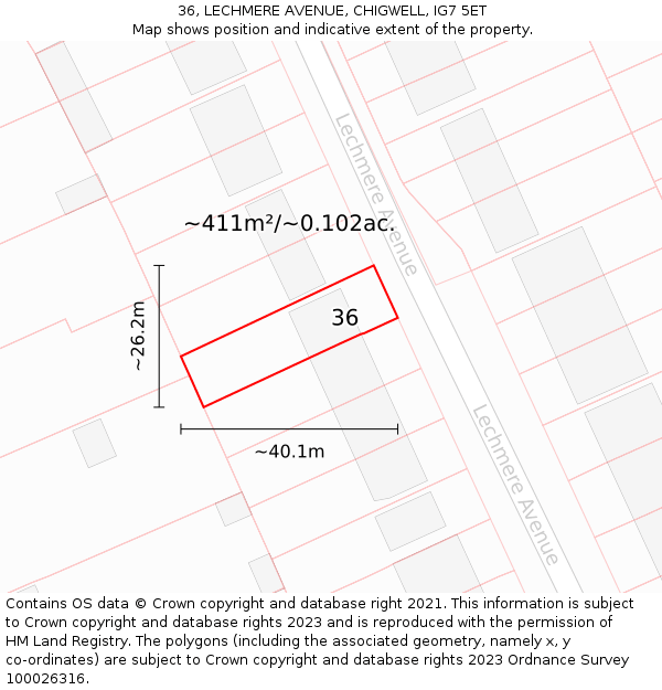 36, LECHMERE AVENUE, CHIGWELL, IG7 5ET: Plot and title map