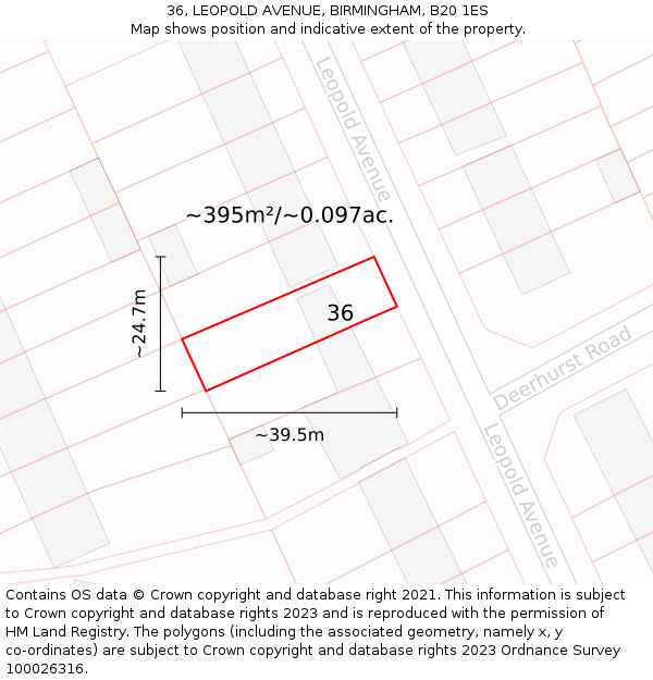 36, LEOPOLD AVENUE, BIRMINGHAM, B20 1ES: Plot and title map