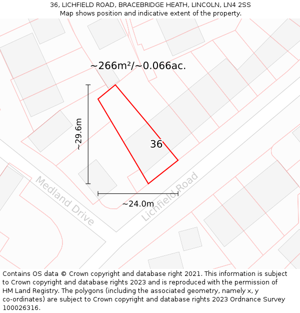 36, LICHFIELD ROAD, BRACEBRIDGE HEATH, LINCOLN, LN4 2SS: Plot and title map