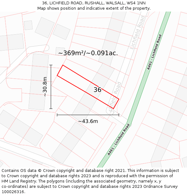 36, LICHFIELD ROAD, RUSHALL, WALSALL, WS4 1NN: Plot and title map