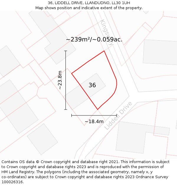 36, LIDDELL DRIVE, LLANDUDNO, LL30 1UH: Plot and title map