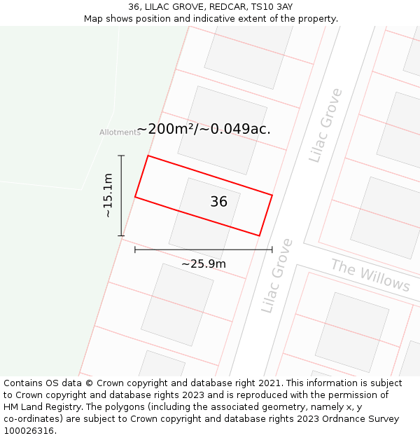 36, LILAC GROVE, REDCAR, TS10 3AY: Plot and title map