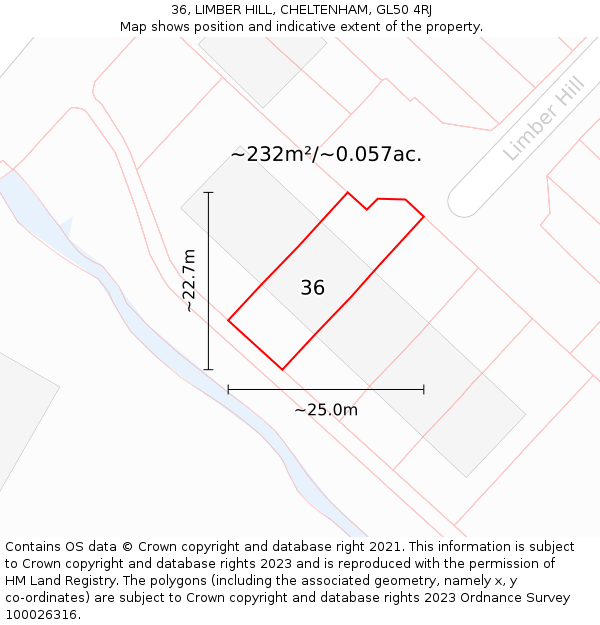 36, LIMBER HILL, CHELTENHAM, GL50 4RJ: Plot and title map