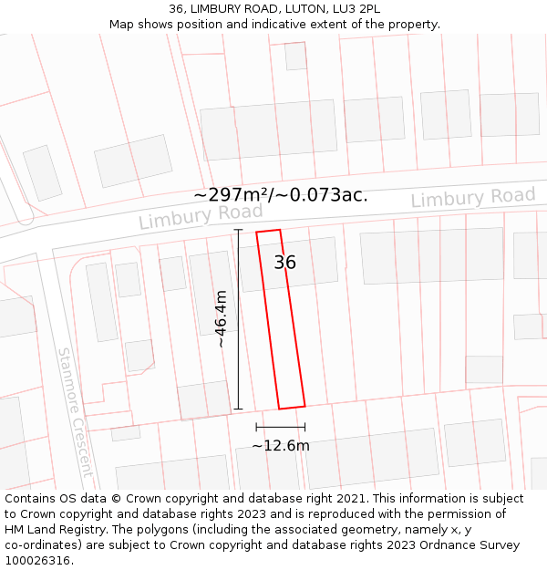 36, LIMBURY ROAD, LUTON, LU3 2PL: Plot and title map