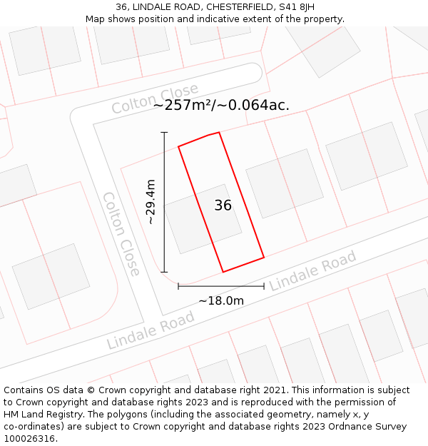 36, LINDALE ROAD, CHESTERFIELD, S41 8JH: Plot and title map
