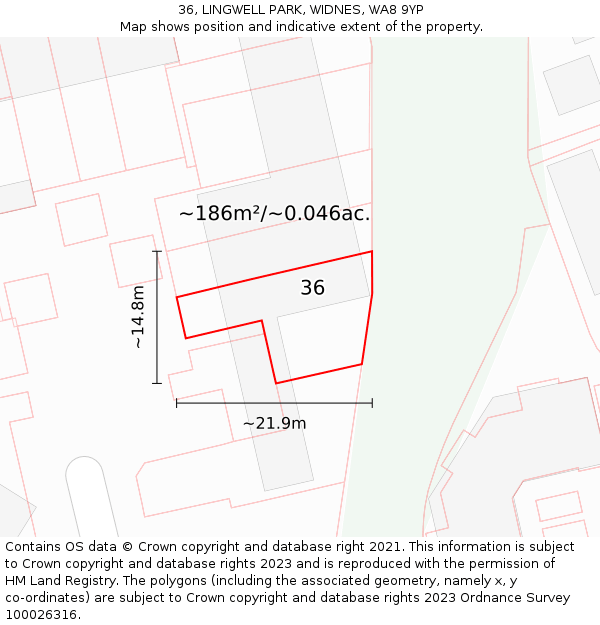 36, LINGWELL PARK, WIDNES, WA8 9YP: Plot and title map