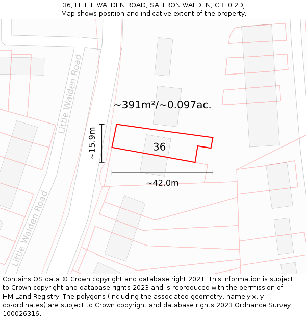36, LITTLE WALDEN ROAD, SAFFRON WALDEN, CB10 2DJ: Plot and title map