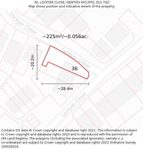 36, LOCKYER CLOSE, NEWTON AYCLIFFE, DL5 7QZ: Plot and title map