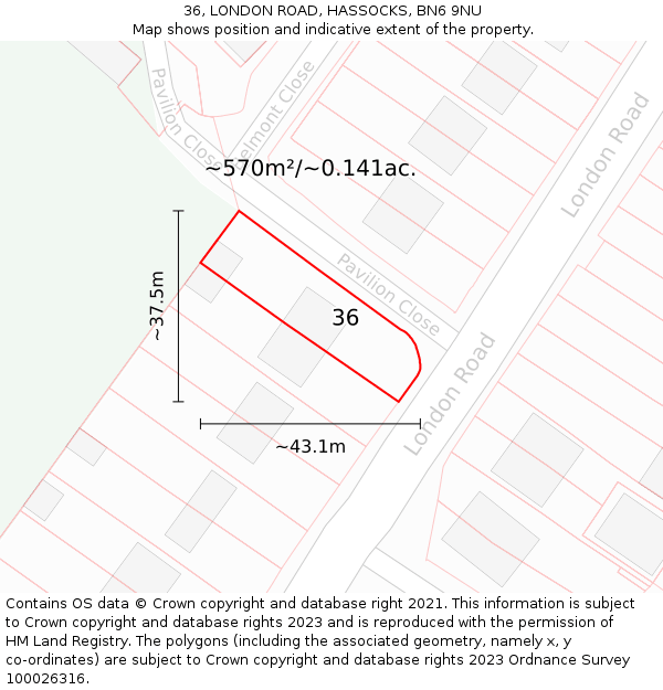 36, LONDON ROAD, HASSOCKS, BN6 9NU: Plot and title map