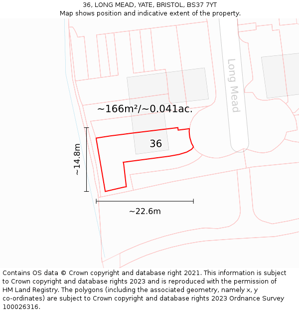 36, LONG MEAD, YATE, BRISTOL, BS37 7YT: Plot and title map