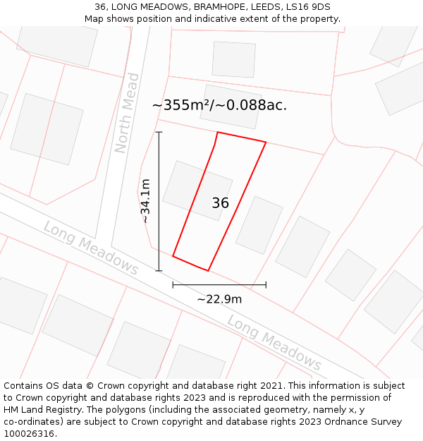 36, LONG MEADOWS, BRAMHOPE, LEEDS, LS16 9DS: Plot and title map