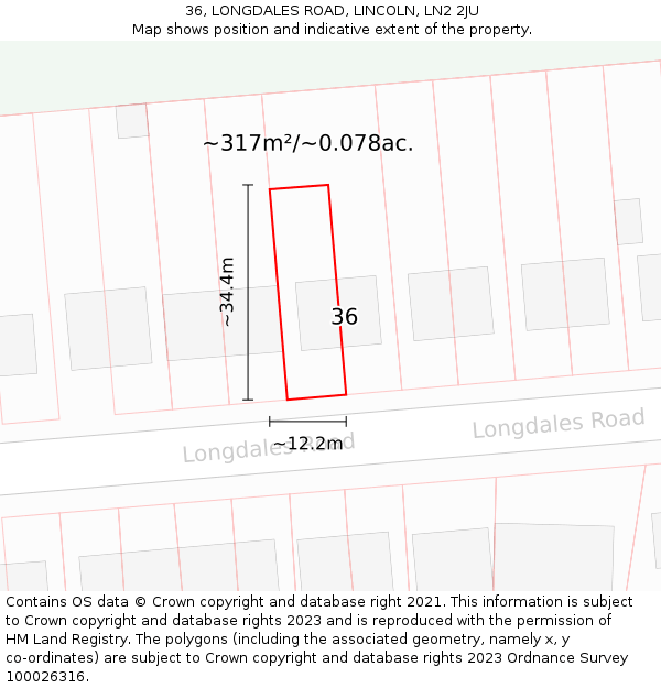 36, LONGDALES ROAD, LINCOLN, LN2 2JU: Plot and title map