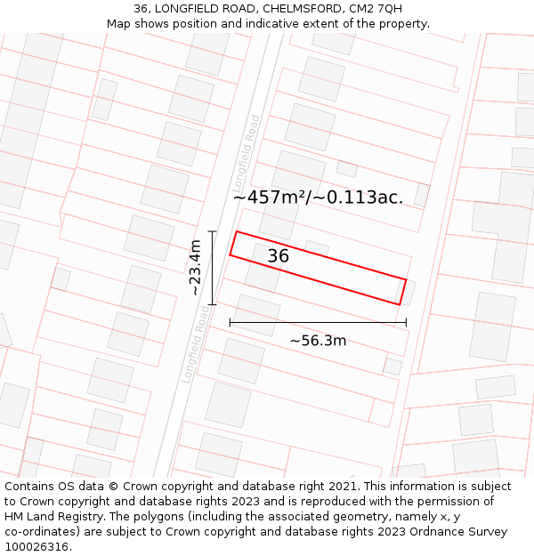 36, LONGFIELD ROAD, CHELMSFORD, CM2 7QH: Plot and title map