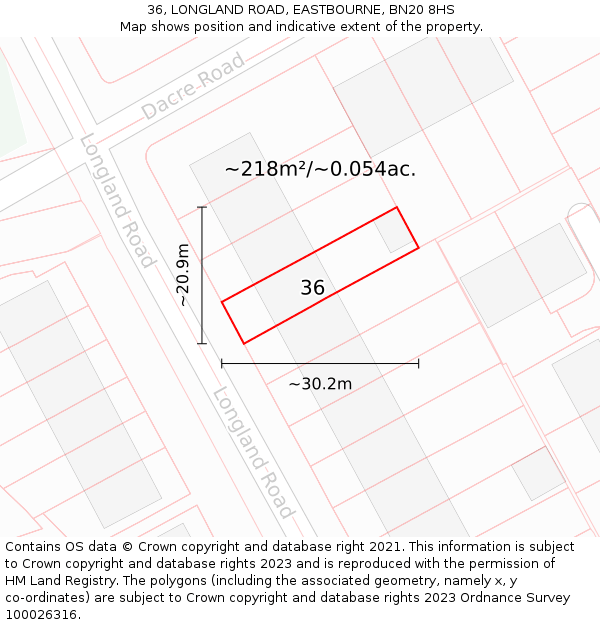 36, LONGLAND ROAD, EASTBOURNE, BN20 8HS: Plot and title map