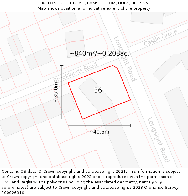 36, LONGSIGHT ROAD, RAMSBOTTOM, BURY, BL0 9SN: Plot and title map